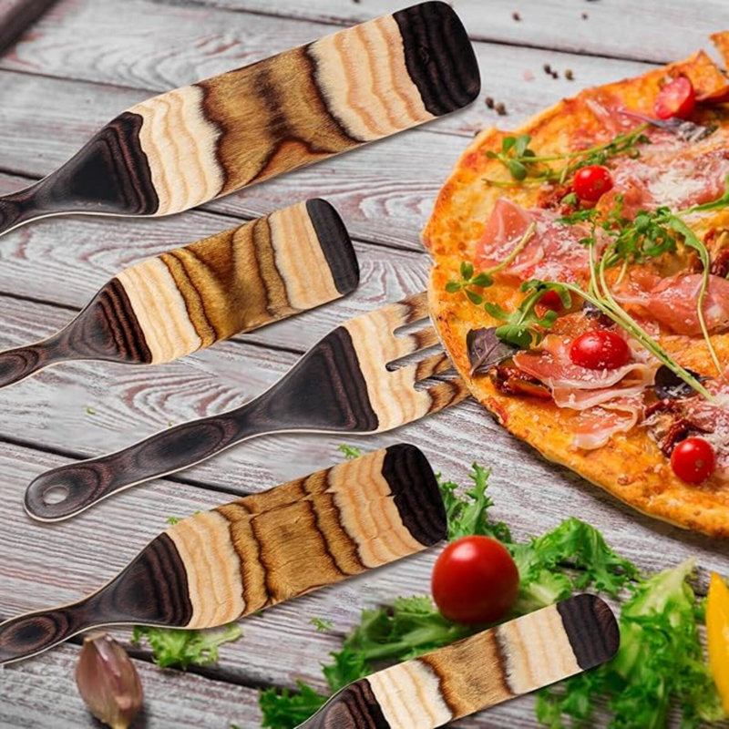 Ensemble de spurtle, ustensiles de cuisine en bois, ensemble d'ustensiles de cuisine, ensemble d'ustensiles de cuisine de cuisine de Pakkawood, cuillère de spatule de service en bois Essentials, cadeau maison et cuisine pour femmes et hommes
