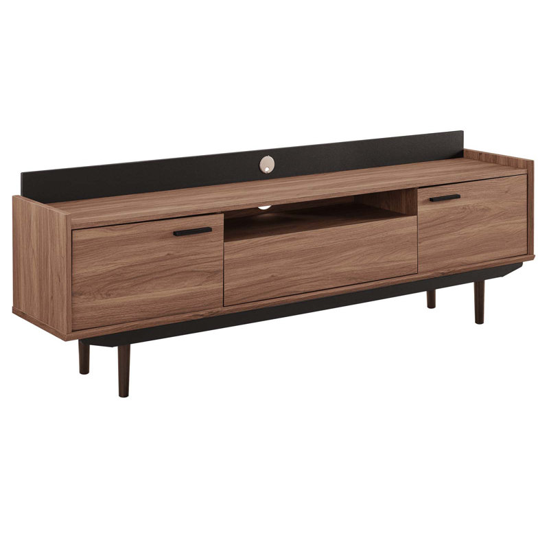 Mid-Century Modern Black Walnut 71" Entertainment Center with Storage
