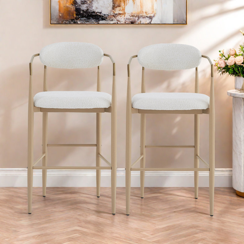 Ensemble de 2 tabourets de bar, tabourets de bar rembourrés à hauteur de comptoir avec dossier pour îlot de cuisine, pieds en fer capacité de poids de 260 lb