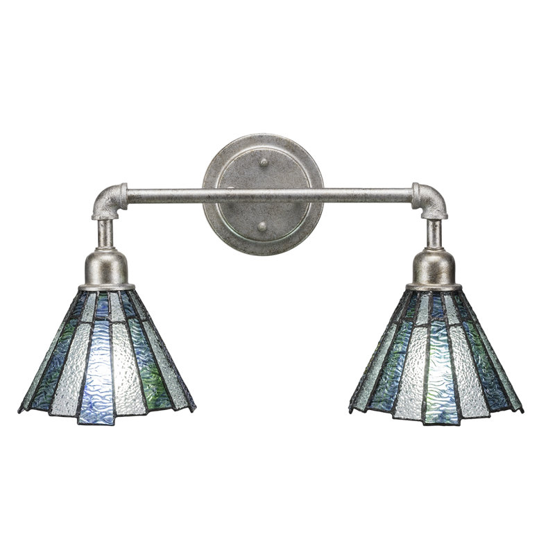 Éclairage de salle de bain à intensité variable 2 lumières Permelia, Tiffany glace de mer, Argent