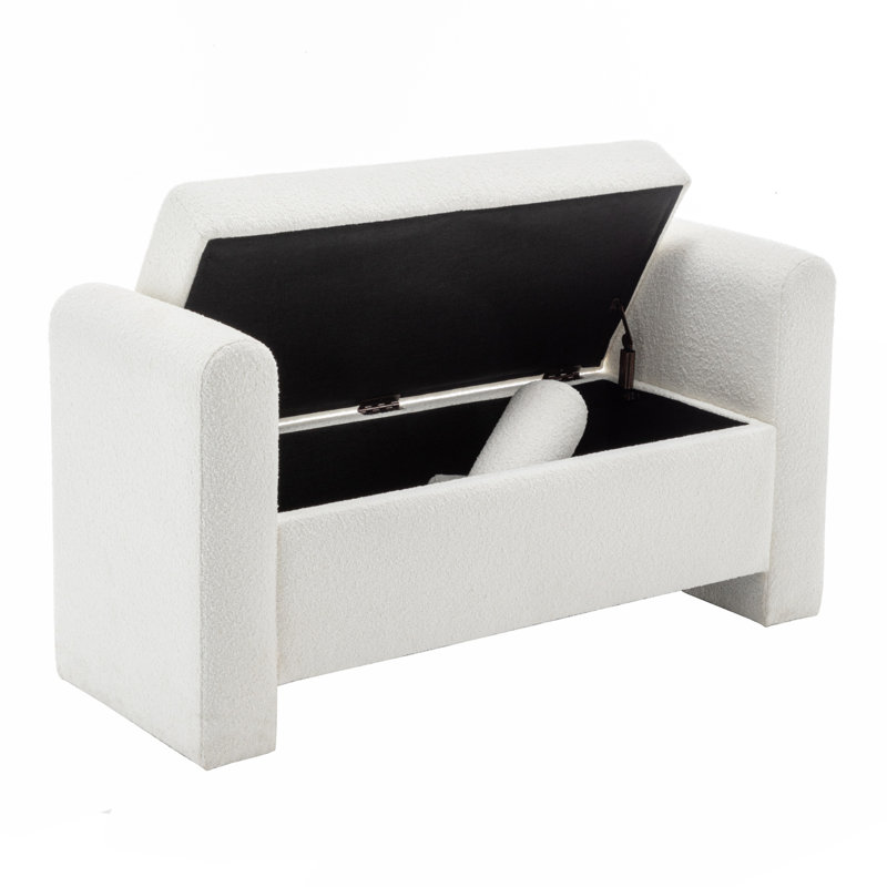 Banc de rangement rembourré en polyester Lataja, Crème, crème, H 24 po x l 46 po x P 19,7 po