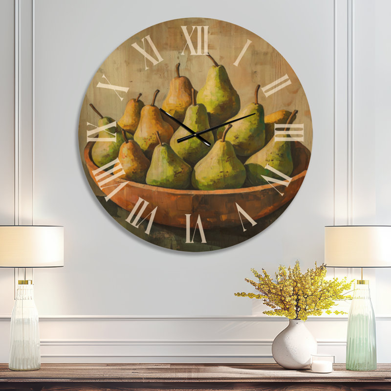 Horloge murale de cuisine Orchard Bowl, imprimée sur bois, Extra Large