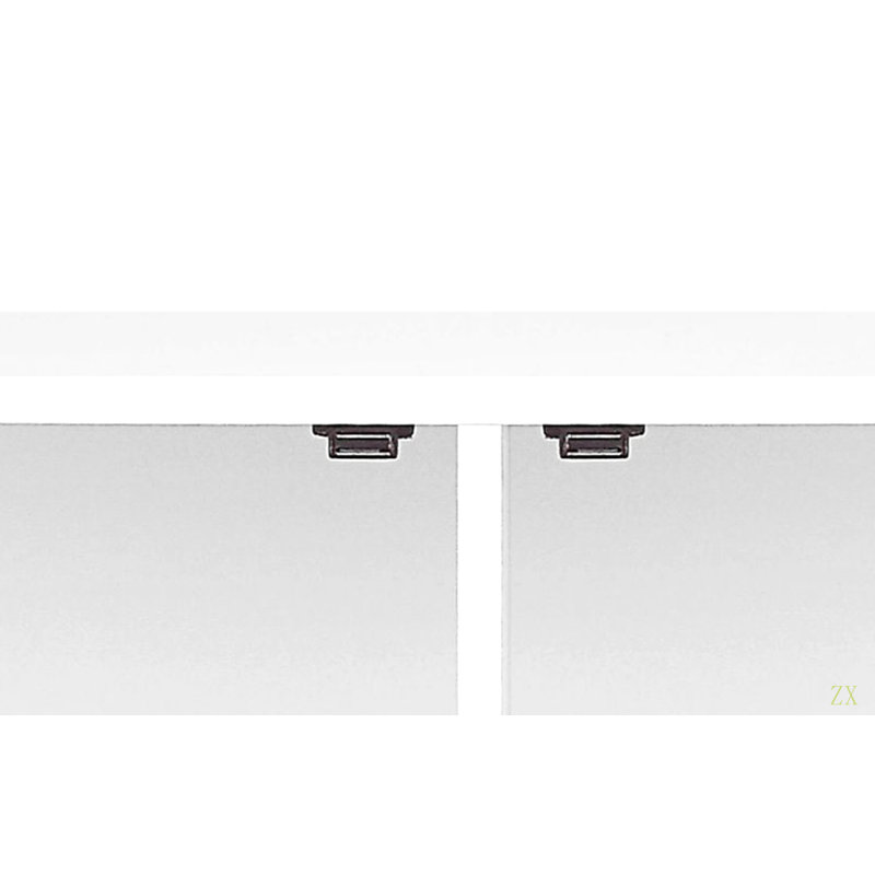 High Gloss Finish Accent Cabinet With Wave Pattern Design, Four Doors And Adjustable Shelves, White 