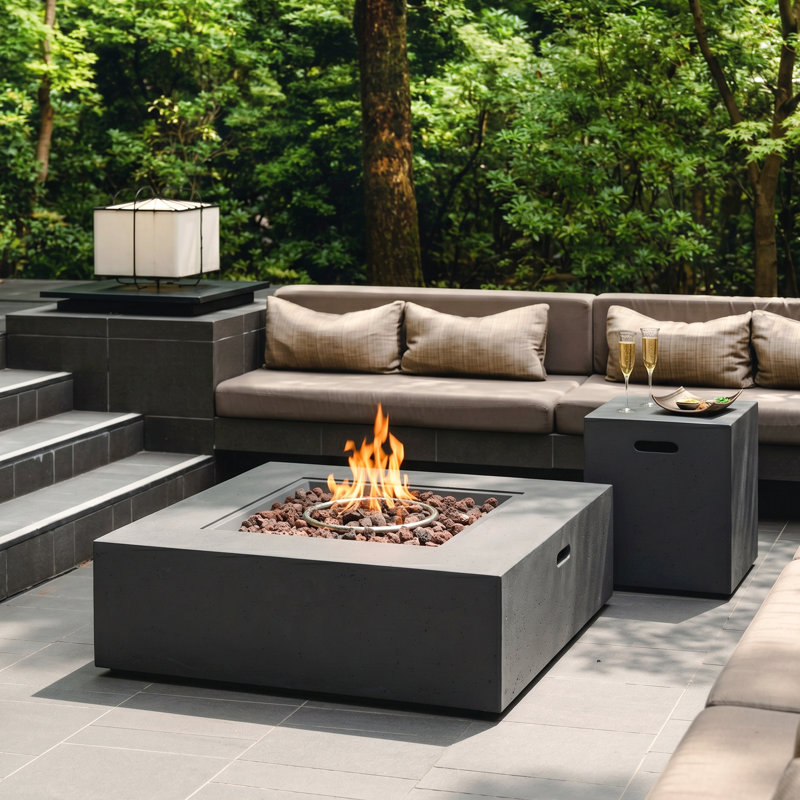 Fen Square Magnesium Oxide Propane Fire Pit Table, Dark Gray