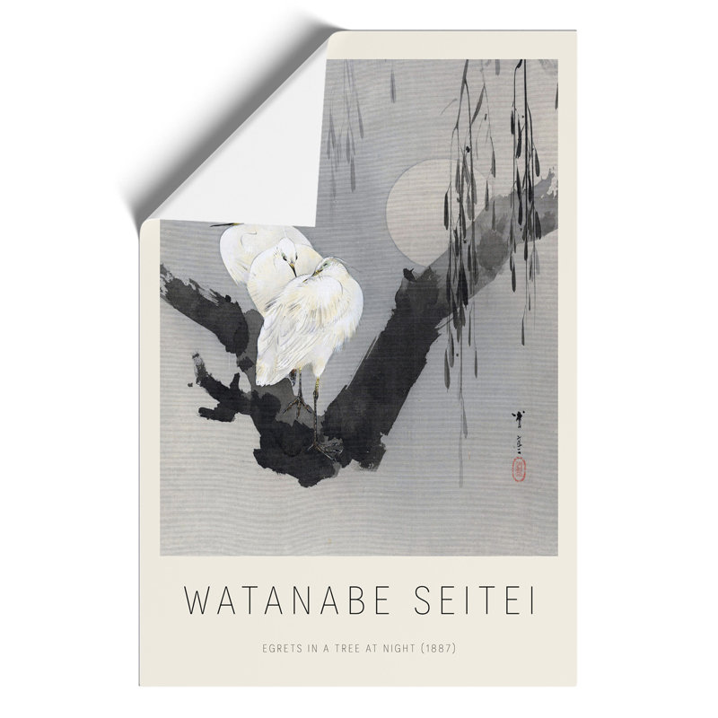 Egrets In A Tree At Night by Watanabe Seitei - No Frame Painting, 59cm H x 42cm W x 0.1cm D