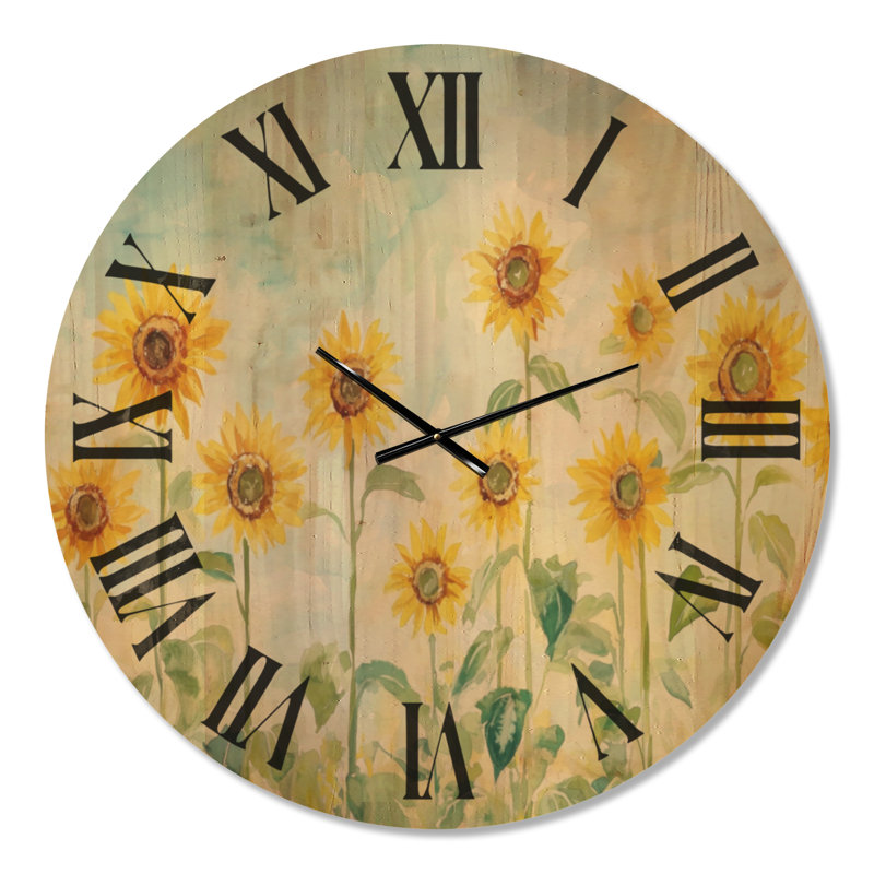 Très grande horloge murale en bois de tournesol - tournesols et ciel, Oversized