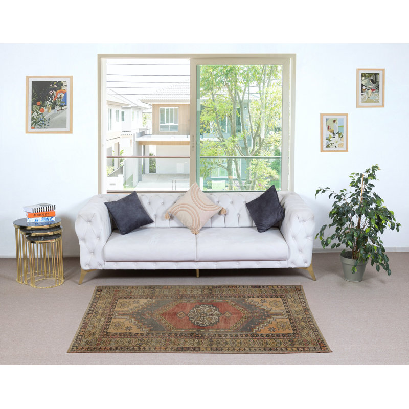 Tapis tribal traditionnel turc, tapis oriental rétro, velours de laine