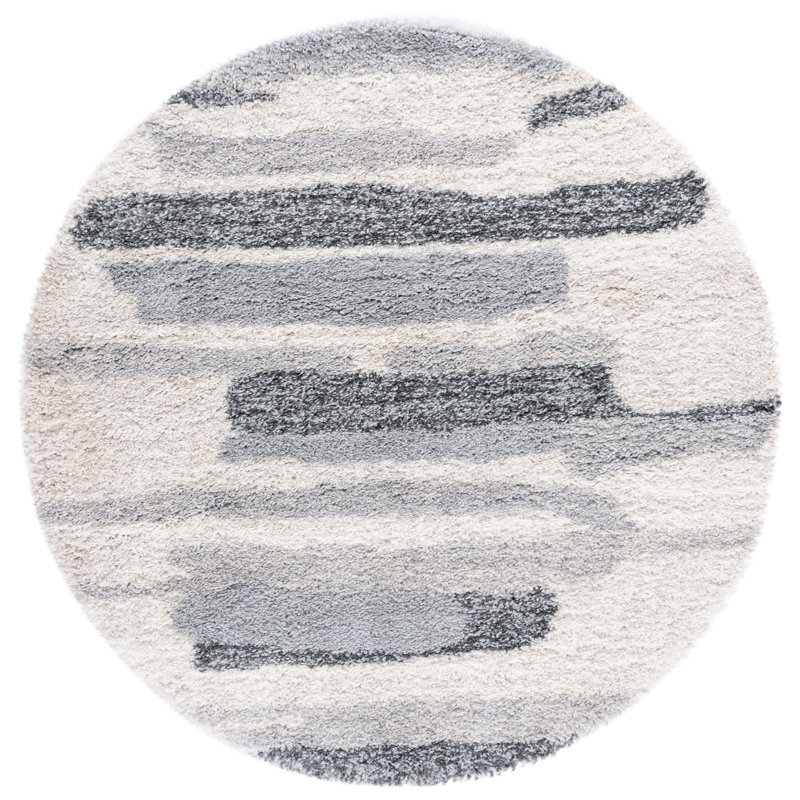 Odette Abstract Shag Gray/Ivory Area Rug, Round 4'