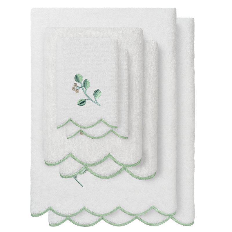  Ensemble de serviettes 100% coton turc WILD BRANCH 2PC, Blanc/vert, Serviettes à doigts - paquet de 2