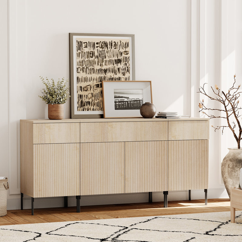 63" Modern Wood 3-Drawer Dresser With Reeded Design, Minimalist Dresser Organizer Storage With Charging Station For Bedroom,Living Room, Entryway