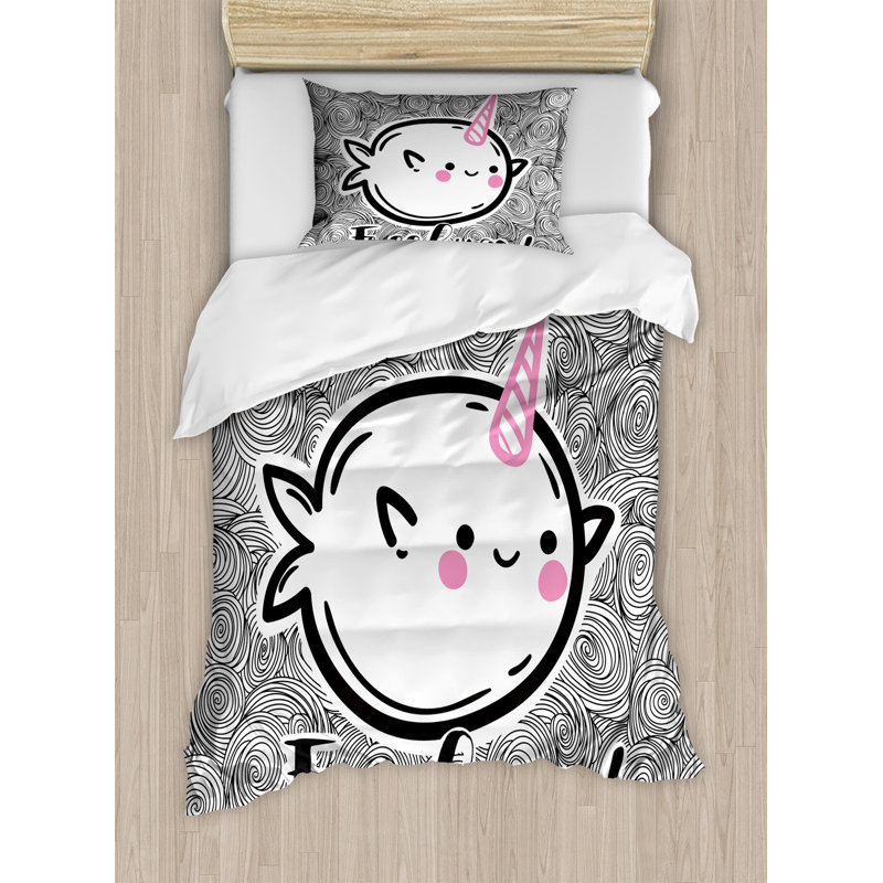 Modern & Contemporary Polyester Duvet Cover, Twin Duvet Cover + 1 Standard Sham, Narwhal