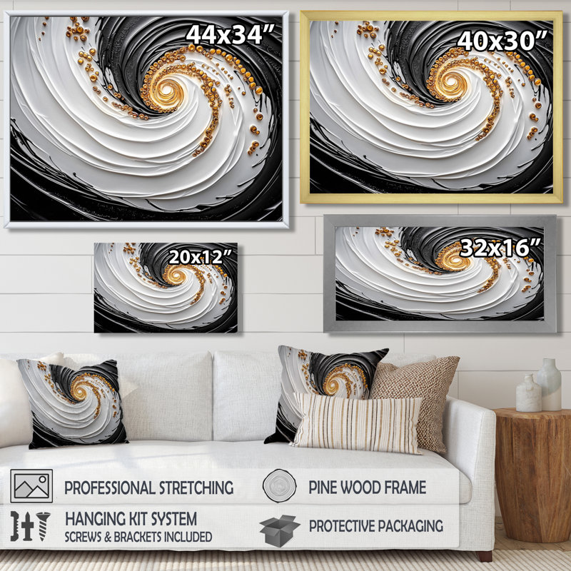 «Golden Cream Abstract Spiral Nexus III», reproduction d'art abstrait en spirale, H 12 po x l 20 po, Brun