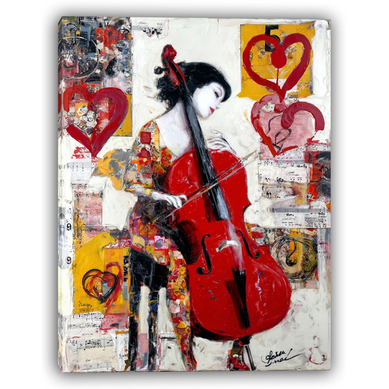 Romance romantique en rouge - art mural abstrait sur toile musicale