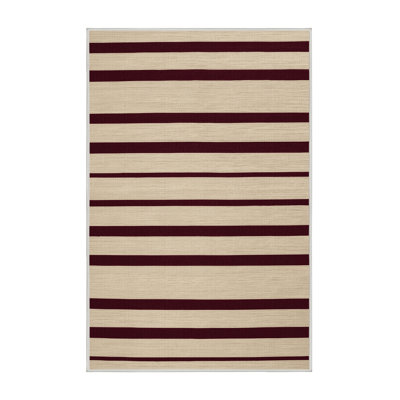 Tapis beige à rayures horizontales lavable à la machine