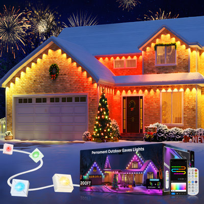 200FT Permanent Outdoor Eaves Lights, Waterproof RGB IC with Smart App & Remote, Perfect for Christmas Day