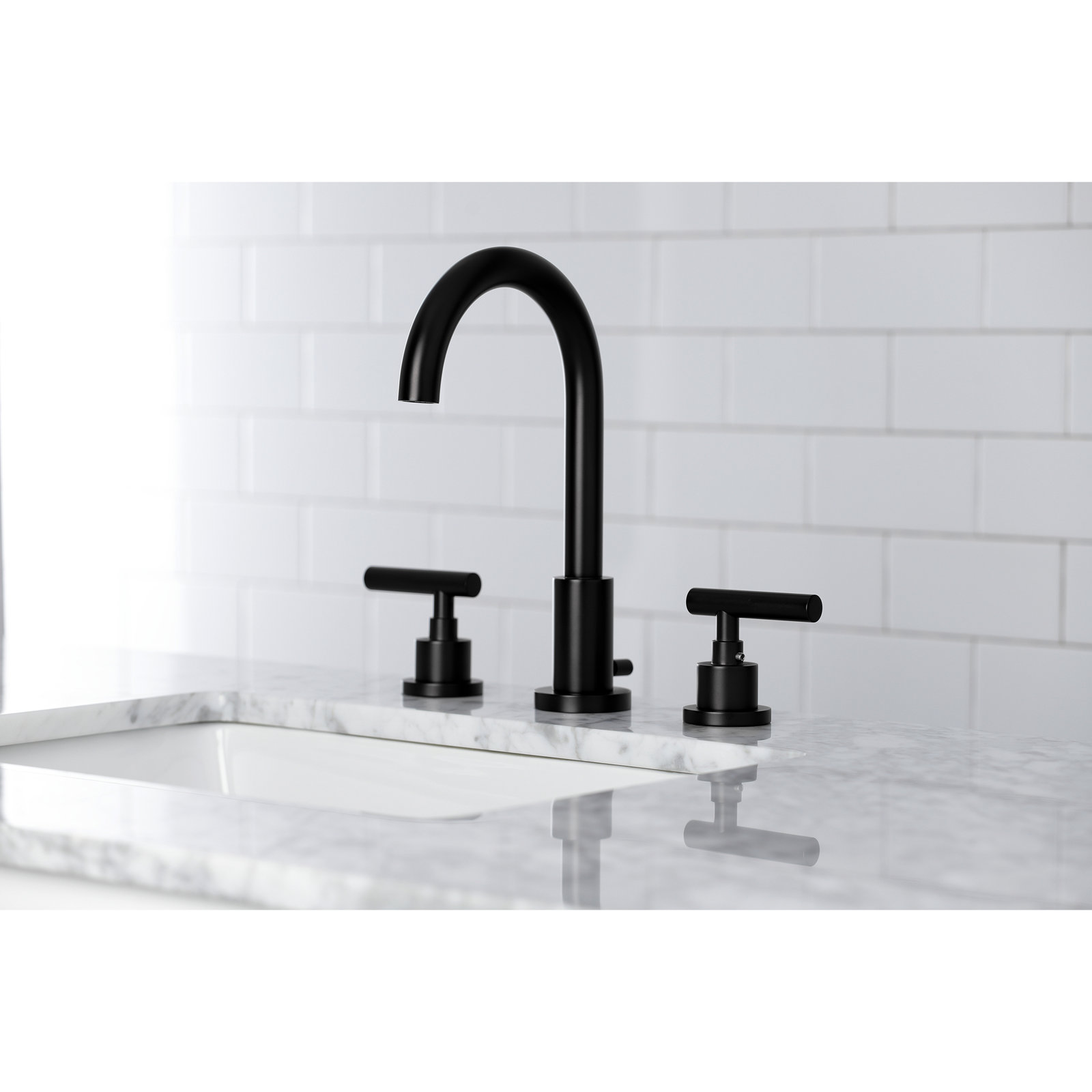 Manhattan Widespread Faucet with Drain, Matte Black