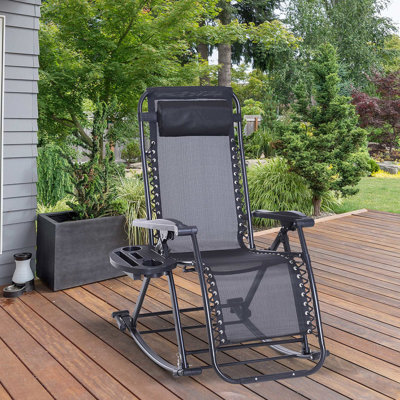 Chaise berçante inclinable pour l'extérieur avec pieds pliants et fente pour collation