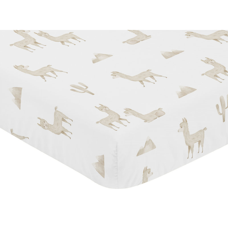 Taupe and White Boho Llama Print Microfiber Crib Sheet