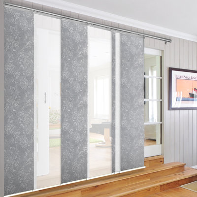 7-Panel Single Rail Panel Track Extendable 110"-153" W x 94"H, Panel width 23.5", Winter, Carolyn