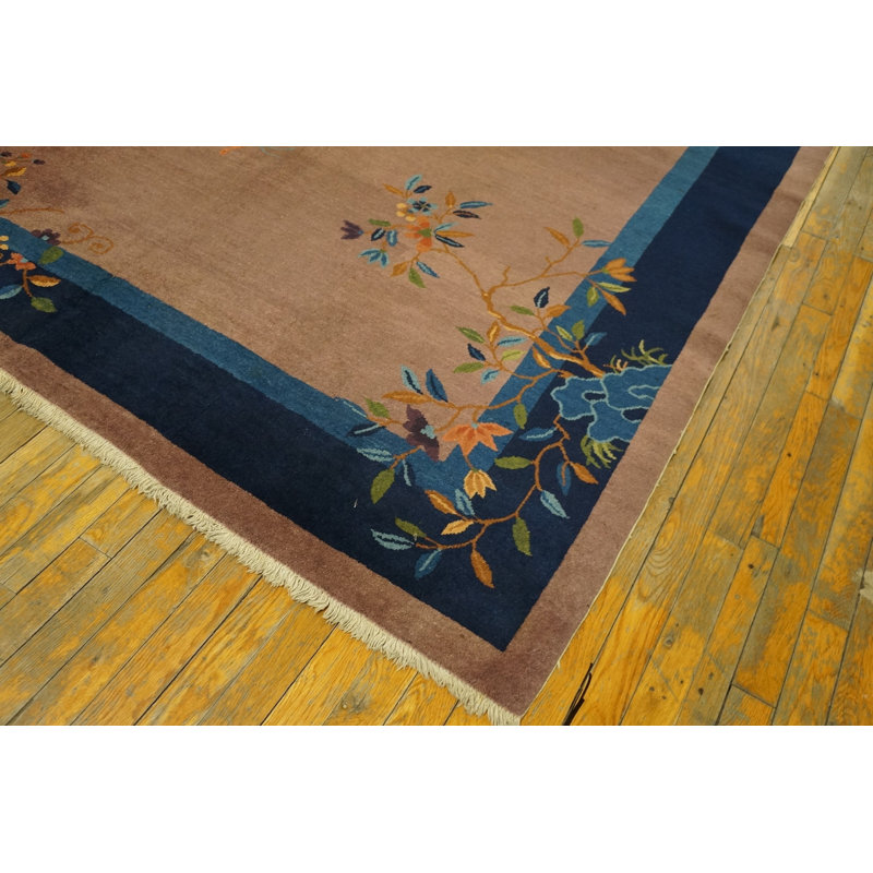 Rectangle Hand Knotted Pile Floral Antique Purple / Lavender Mauve Wool 1920s Rug