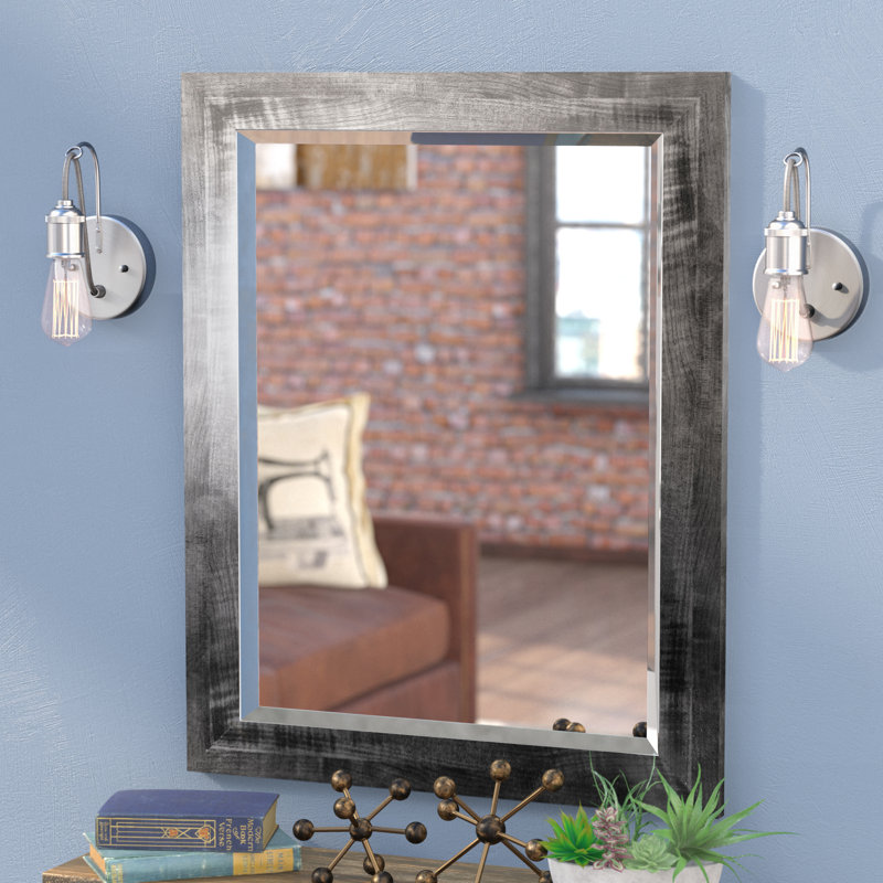Wood Flat Wall Mirror, 33.5" H x 27.5" W