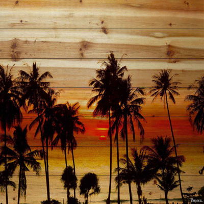 « crépuscule palms » par parvez taj,, reproduction d’art sur bois de pin naturel