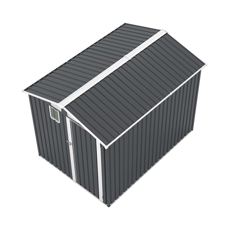 6X8ft Outdoor Steel Storage Shed With Clear Window, Lockable Doors, Compact Metal Tool Shed For Garden, Backyard, Patio, Utility, And Bike Storage