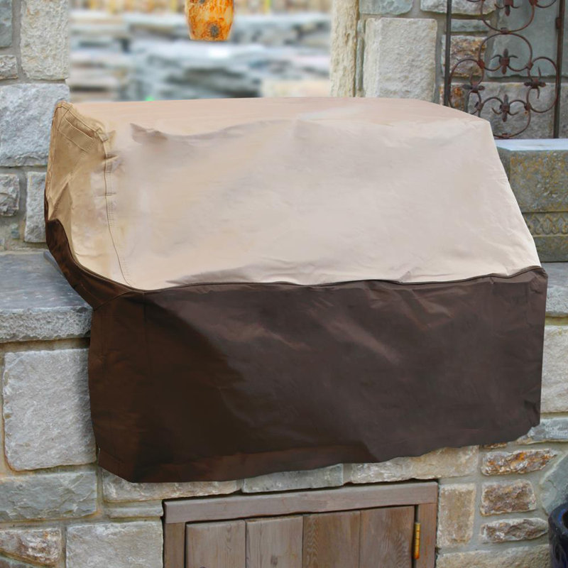 Beige and Brown PVC Grill Cover for Island Grill Top