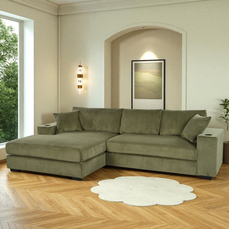 111.48" Wide L-Shape Upholstered Sectional, Green