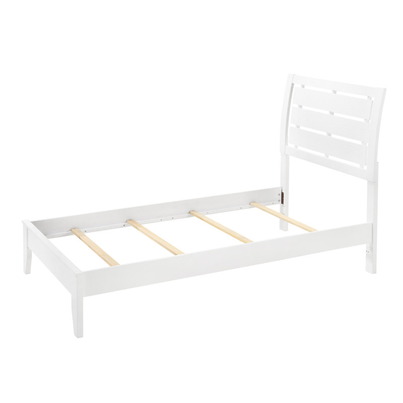 Lit simple de conception géométrique, cadre en bois blanc et tête de lit à finition géométrique de conception contemporaine
