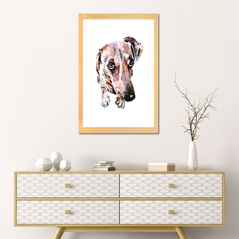 Teckel soulful Eyes par Edwatercolours-impression, Toile avec cadre en bois beige, Blanc, H 24 po x l 16 po x P 1 po