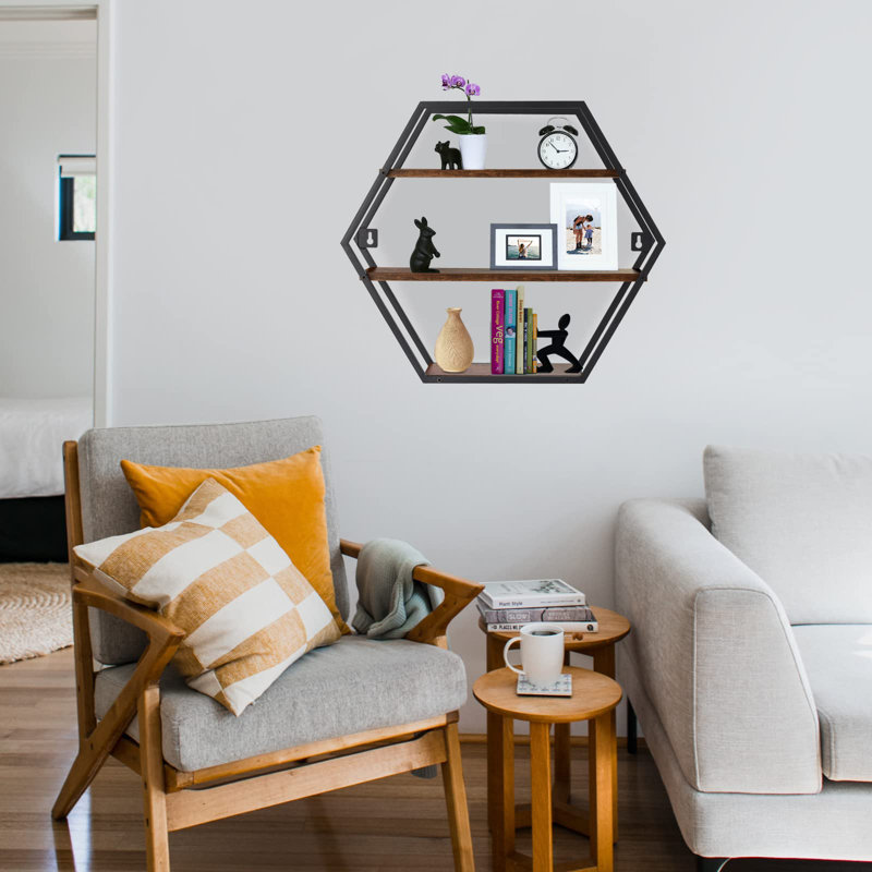Étagère hexagonale 3 pièces avec tablettes réglables