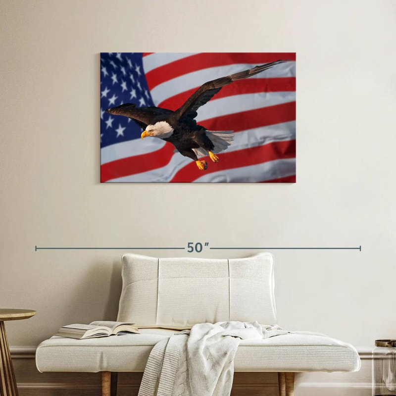 Lelar US Flag And Flying Bald Eagle, 24" H x 36" W