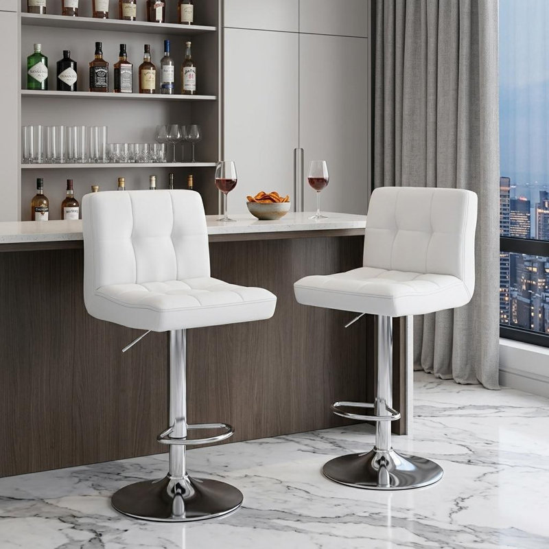 Ensemble de deux chaises de bar pivotantes à hauteur réglable en similicuir et aluminium