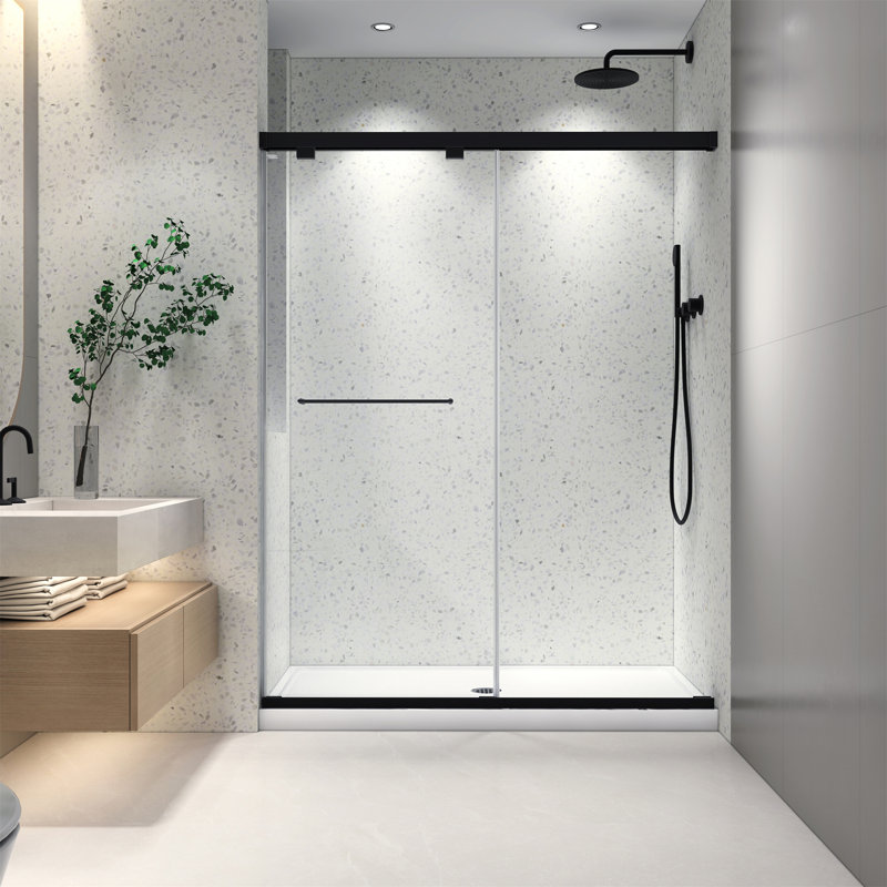 6076 Inch North American Frameless Double Sliding Matte Black Shower Door With Adjustable Soft Closing Function 8Mm Tempered Glass With Nano Easy Cleaning And Stick Explosion-Proof Menbrance