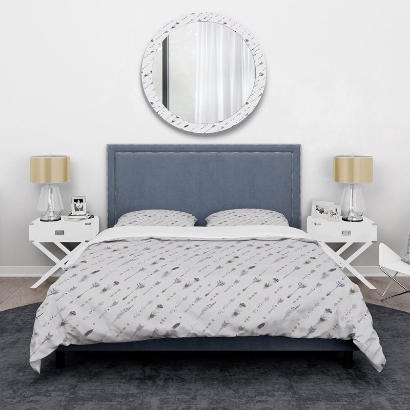 Boho Feathers And Arrows - Ensemble de housse de couette bohémien - Microfibre de polyester, gris