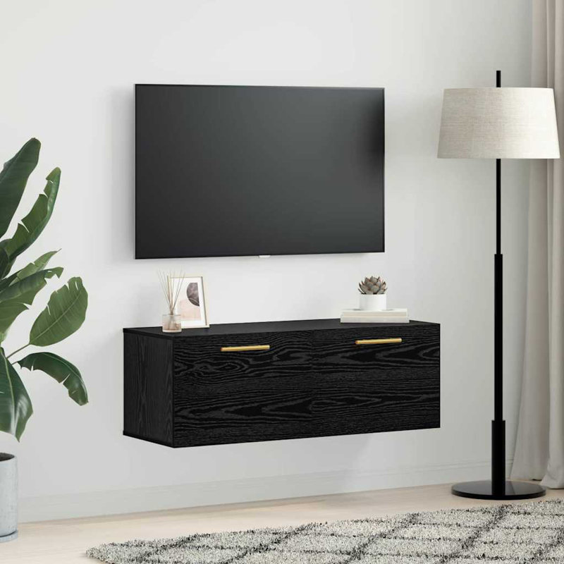 vidaXL Wall Cabinet Wall-mounted Engineered wood Storage Unit Rustic Design, Black Oak/Gold