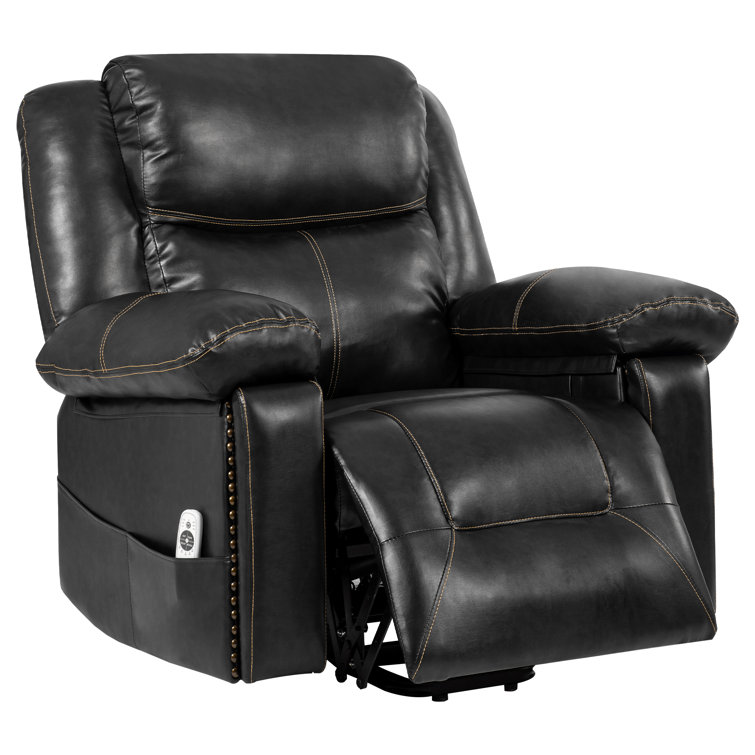 Power Lift Chair Recliner, Electric for Elderly, with Heating Vibration Massage, Remote Control Latitude Run Body Fabric: Black Faux Leather