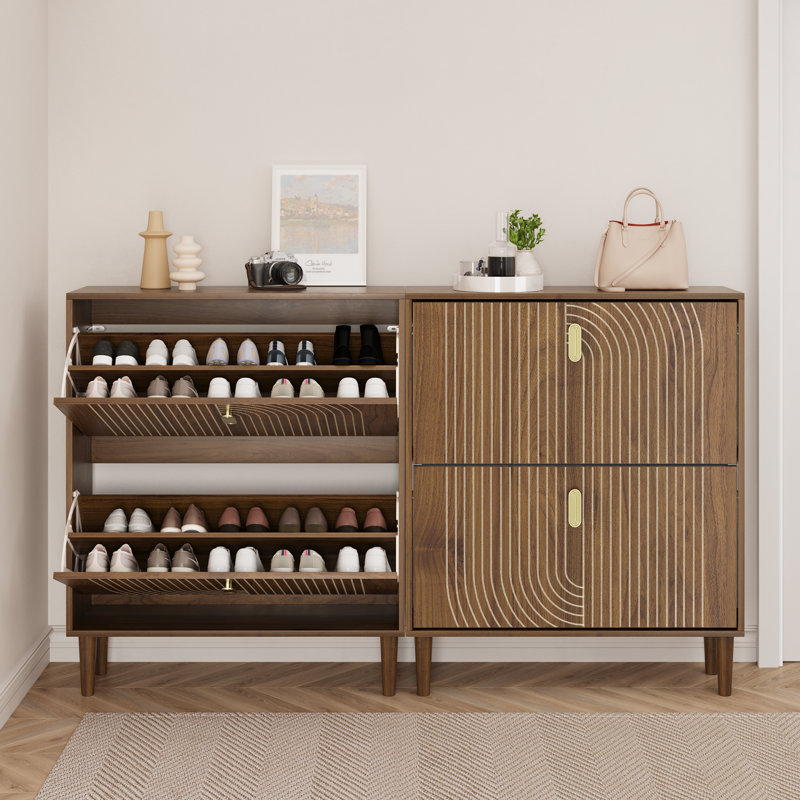 16-20 Pairs Shoe Cabinet with Flip-Down Drawers,Freestanding Entryway Slim Shoe Storage Organizer, 31.5" H x 37.7" W x 9.4" D