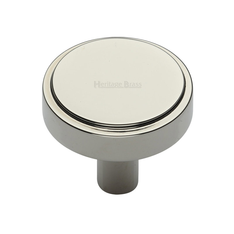 Heritage Brass Cabinet Knob Stepped Disc Design, 3.8cm, Polished Nickel Finish