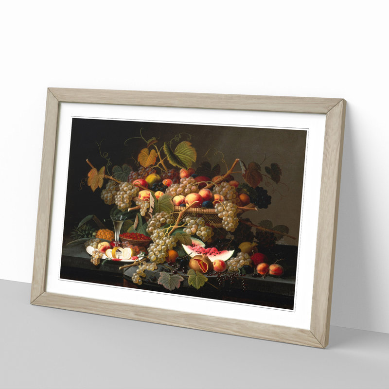 Still Life with Flowers and Fruit Vol.7 by Severin Roesen - Picture Frame Painting, 27cm H x 36cm W x 2cm D, Oak