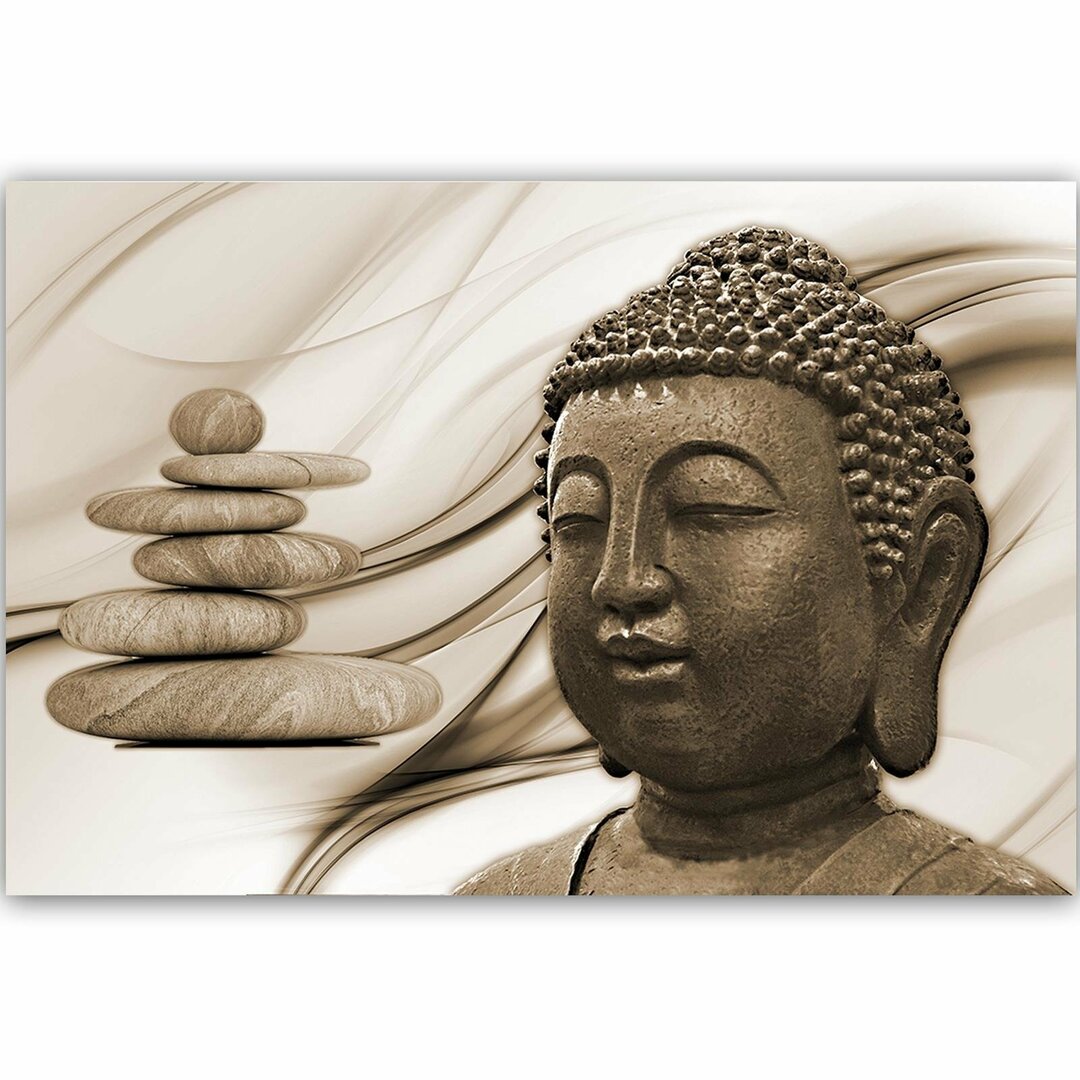 Leinwandbild Kopf des Buddha und Steine Zen 4