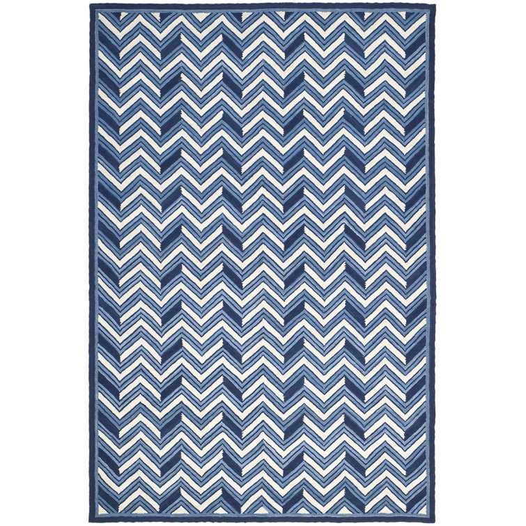 Holden Wool Chevron Area Rug in Navy/Light Blue/White