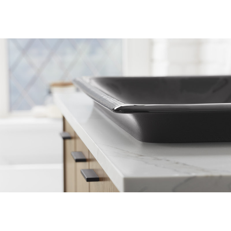 Iron Plains Metal Rectangle Dual Mount Bathroom Sink with Overflow, Black/Black