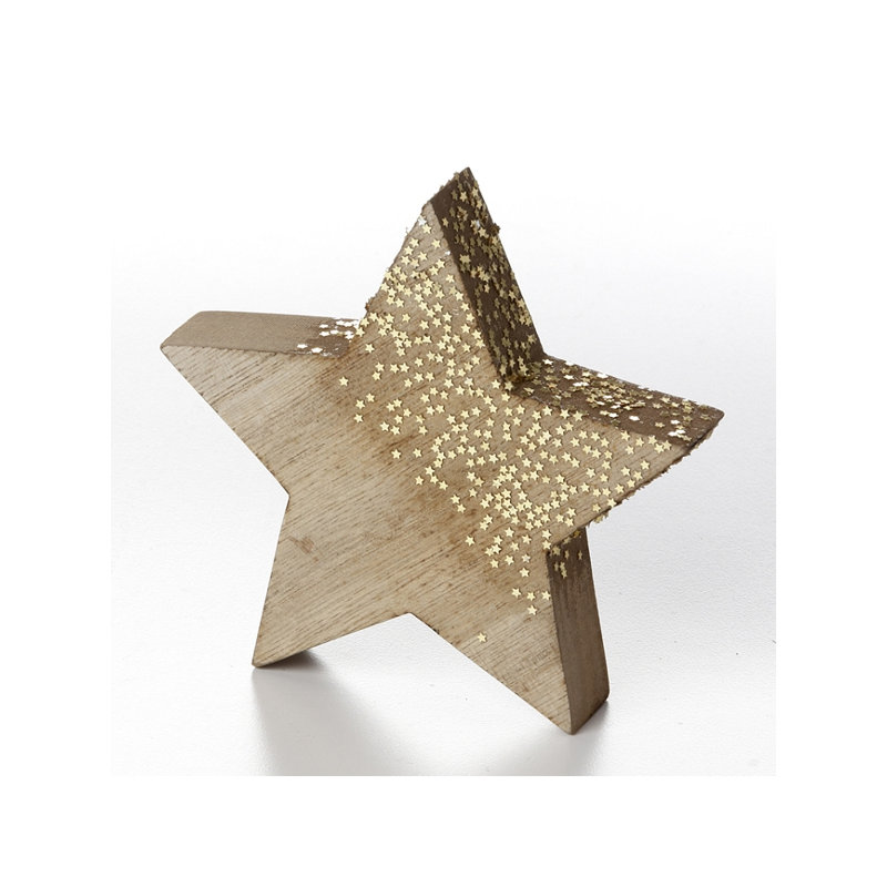 Décoration en bois avec décoration paillettes Schrock, H 8 po x l 8 po x P 1,5 po, Brun / Argenté