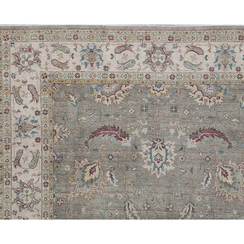 Tapis brun et ivoire de haute qualité noué à la main