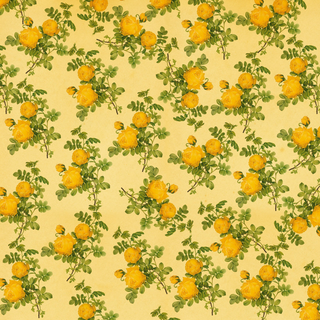 Vintage Wallpaper With Yellow Roses von NSA Digital Archive - Leinwanddrucke