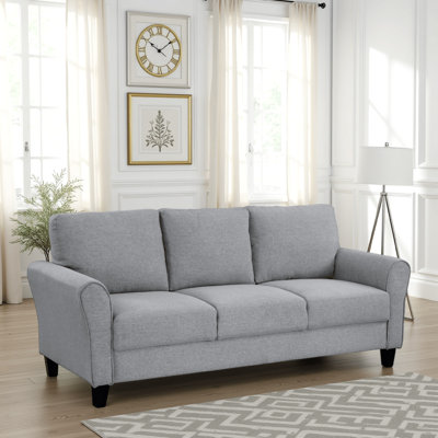 Ridhan Modern 1Pc Sofa Dark Gray Textured Fabric Upholstered Rounded Arms Attached Cushions Transitional Living Room Furniture by Red Barrel Studio