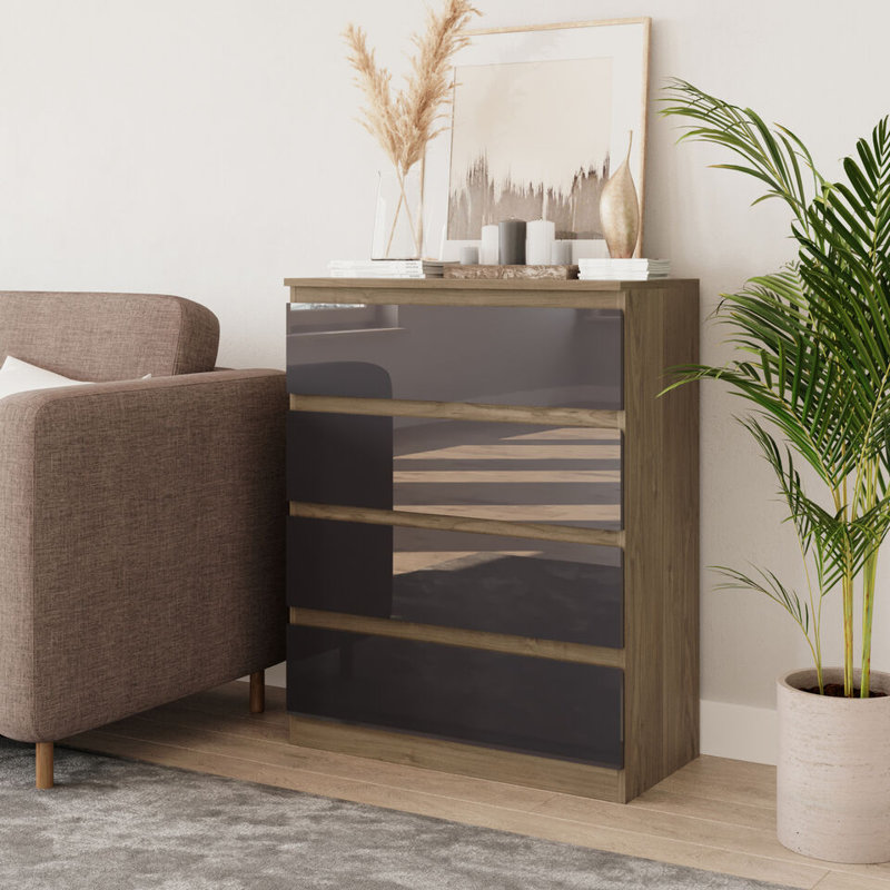 Prannav Solid Wood 70cm W 4 - Drawer Chest of Drawers, Oak/Grey