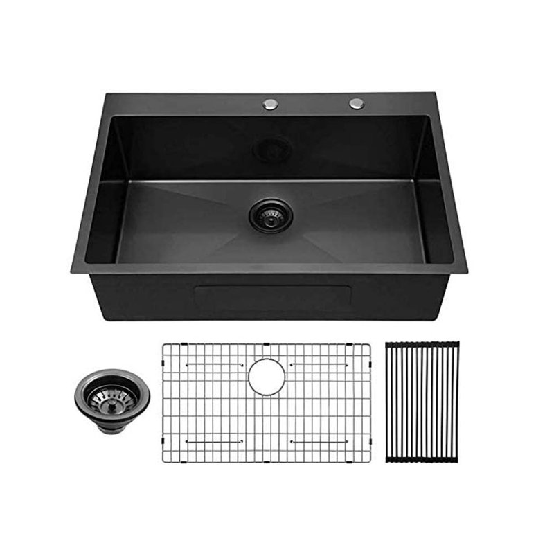30'' L  x 22" W Drop in Single Bowl Stainless Steel Kitchen Sink, Gunmental Matte Black